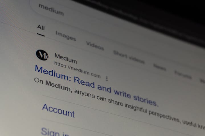 blogging - Screenshot of the medium website search results page
